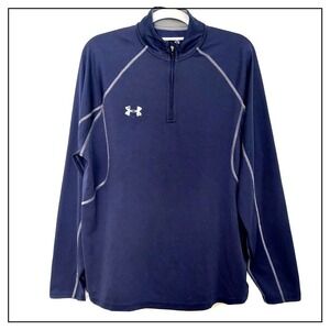 Under Armour Men Pullover M Loose Fit All Season 1/4 Zip Pocket Blue Athleisure